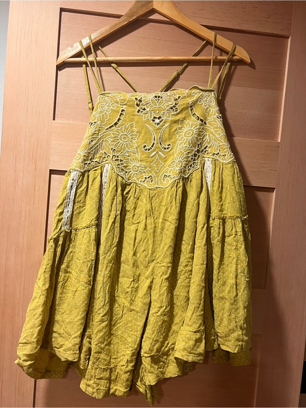 Free People Women’s Yellow Embroidered Spaghetti Strap Sundress